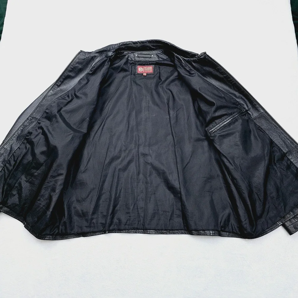 Wilsons Leather Jacket Mens‎ 2XL Black Genuine Leather Full Zip Collared Moto